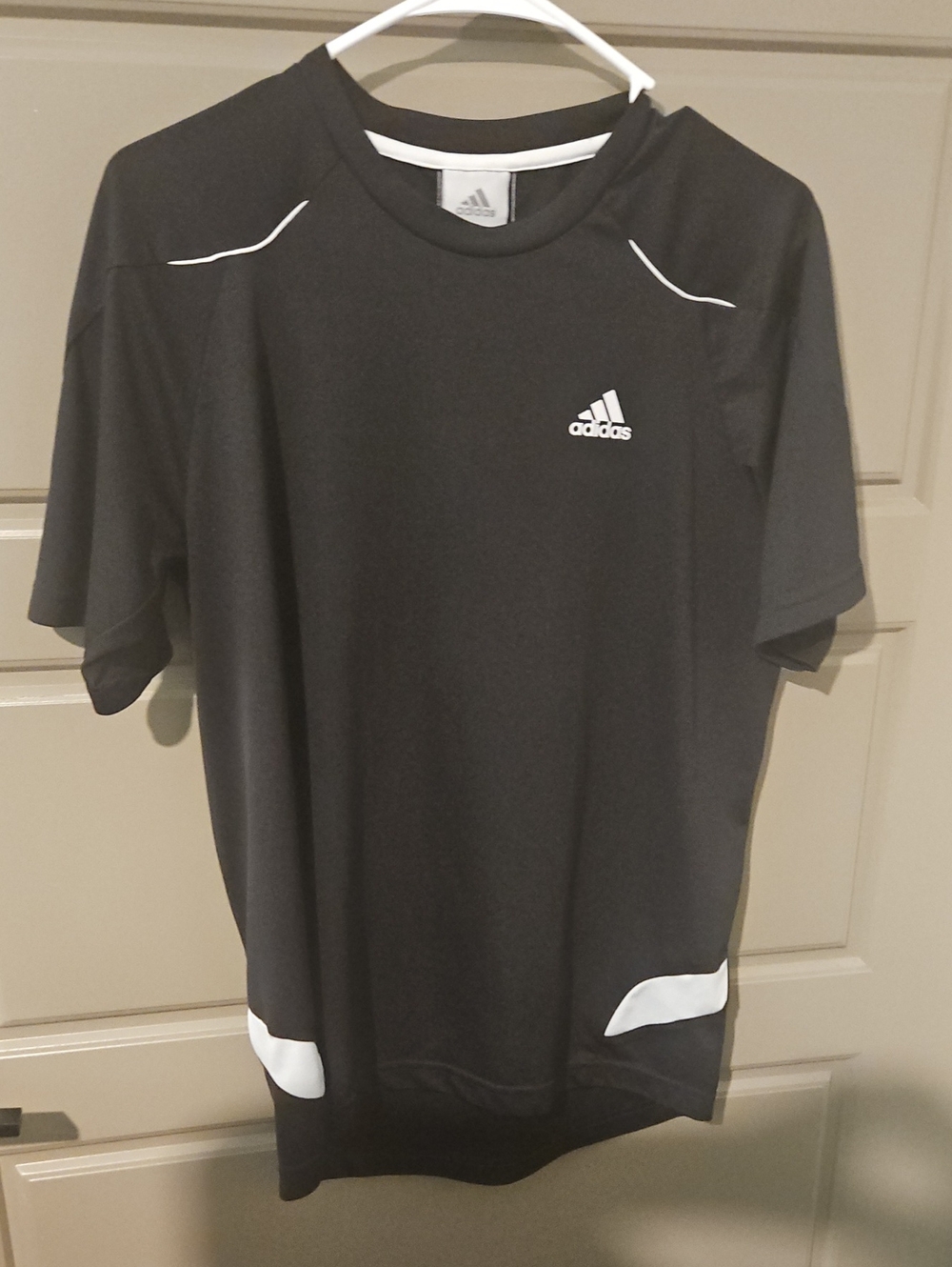 adidas Black Short Sleeve Athletic Tee with White Accents